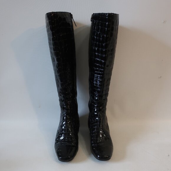 Womens Donald Pliner "Patrice" Blk Croc Embossed Pat Leather Microfiber Boots 7 - Picture 1 of 13